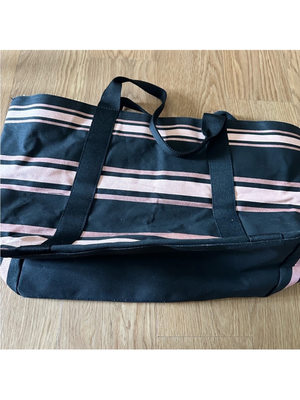 Victoria's Secret Black and Light Pink Striped Canvas Tote Bag Striped NWT new - Picture 2 of 5